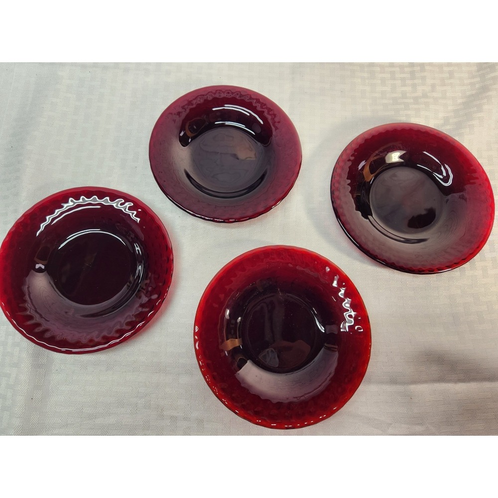 4‎ Arcoroc Vercors Ruby Red Dessert Plate Set Heavy Faint Color Swirl